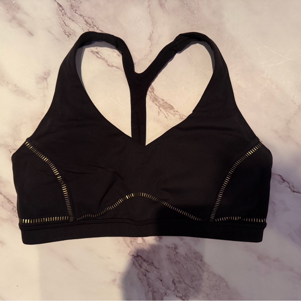 Lululemon Athletica Black Sports Bra with Gold Stitching
